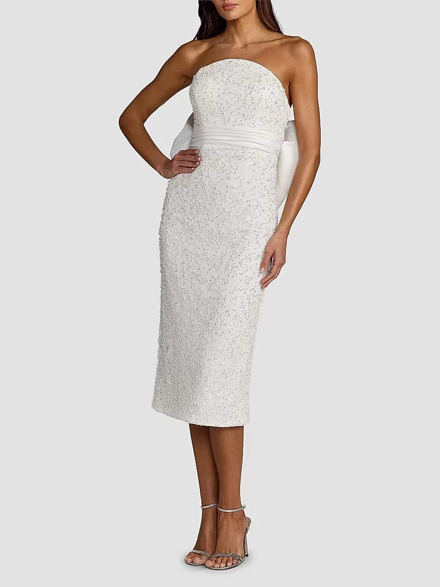 Mac Duggal Imitation Pearl Strapless Lace Midi-Dress by M.A.C.