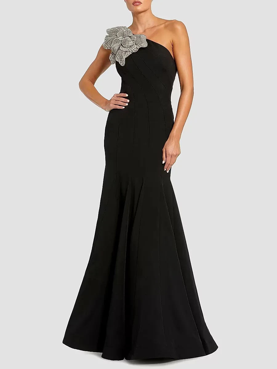 Mac Duggal Evening Crepe Mermaid Sleeveless One-Shoulder Gown by M.A.C.