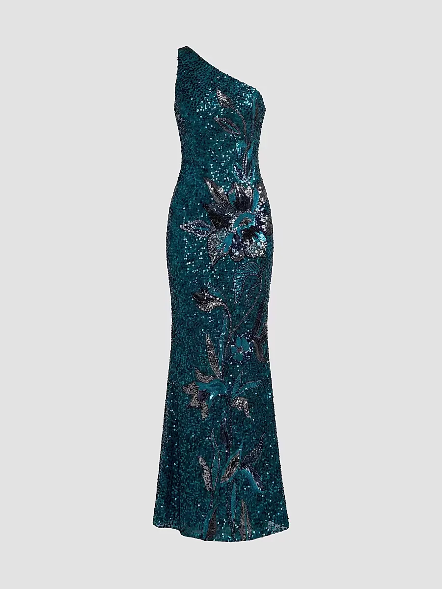 Mac Duggal Floral Mesh One-Shoulder Gown by M.A.C.