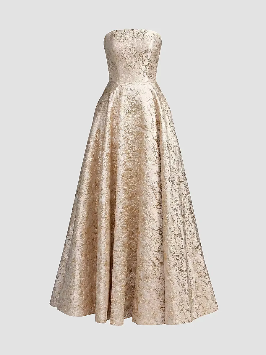 Mac Duggal Strapless Brocade Fit & Flare Gown