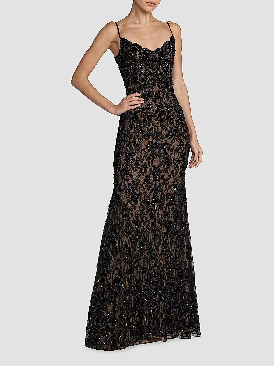 Mac Duggal Beaded Lace Trumpet Gown