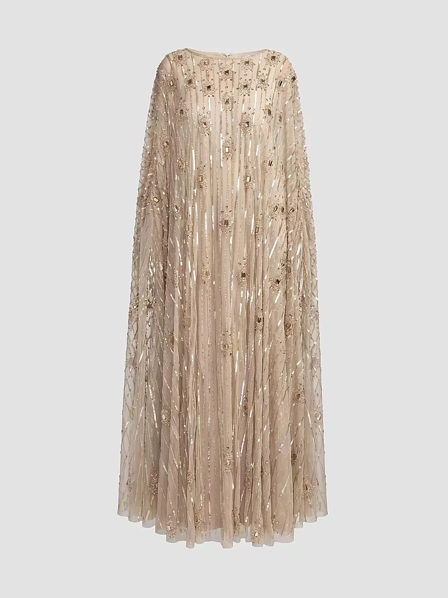 Mac Duggal Beaded Georgette Caftan Gown by M.A.C.