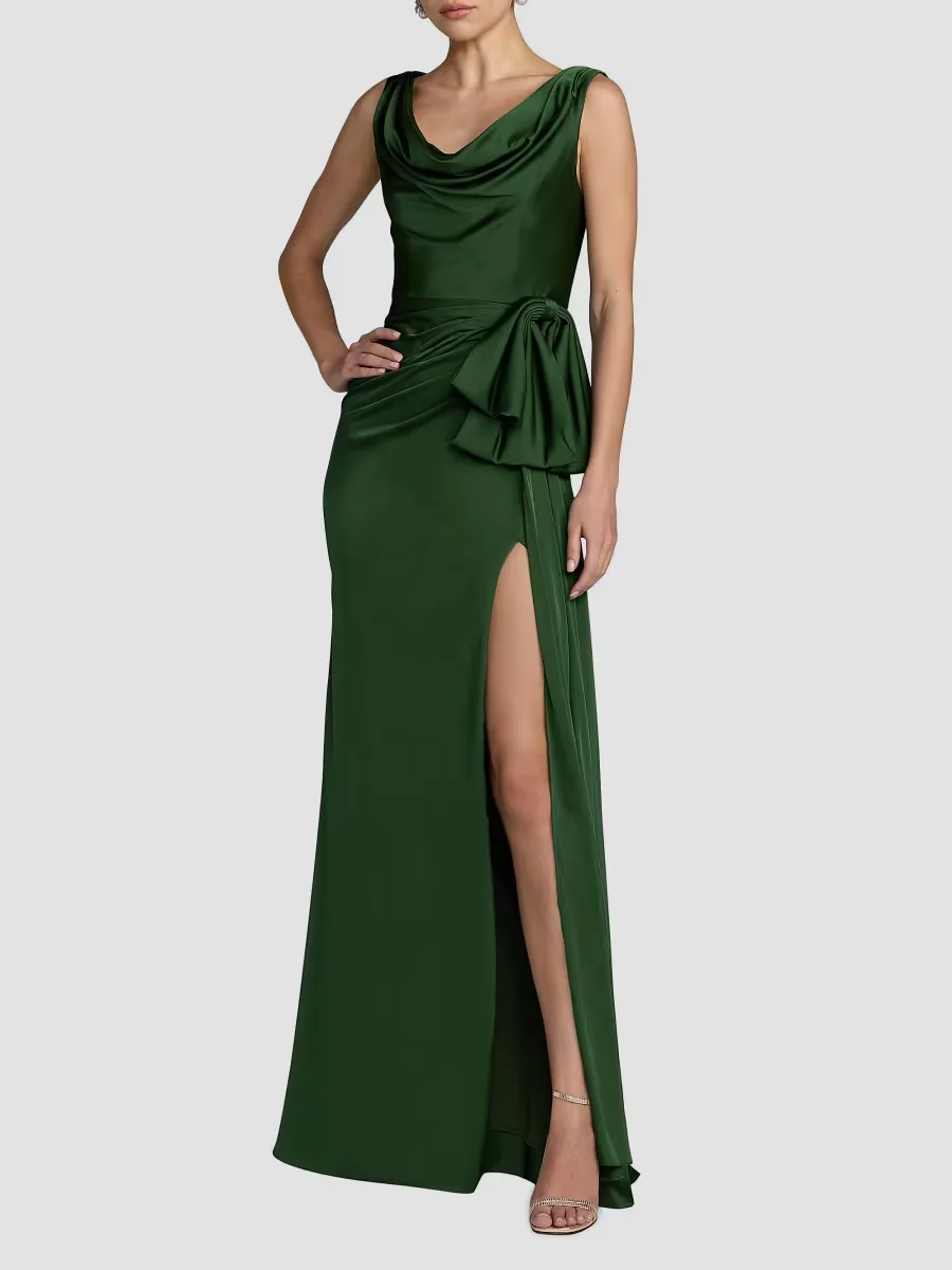 Mac Duggal Charmeuse Sleeveless Cowlneck Gown