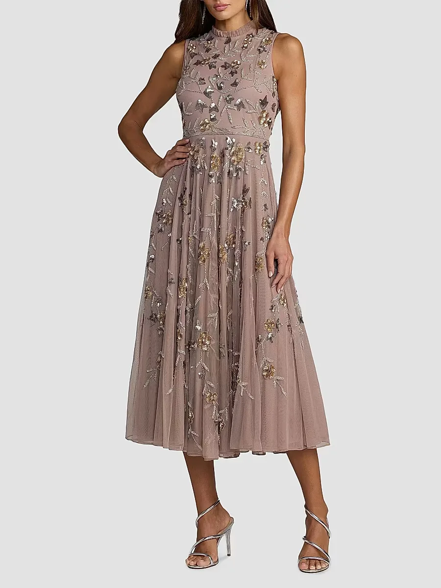 Mac Duggal Floral Embellished Cocktail Dress