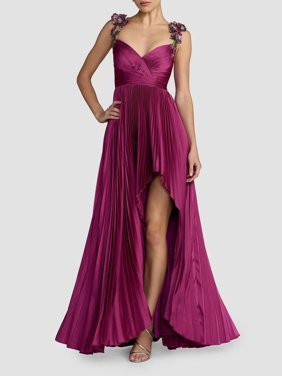 Mac Duggal Charmeuse Floral Strap A-Line Gown by M.A.C.