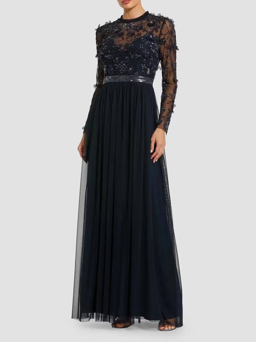Mac Duggal Embellished Illusion-Neck Long-Sleeve Gown by M.A.C.