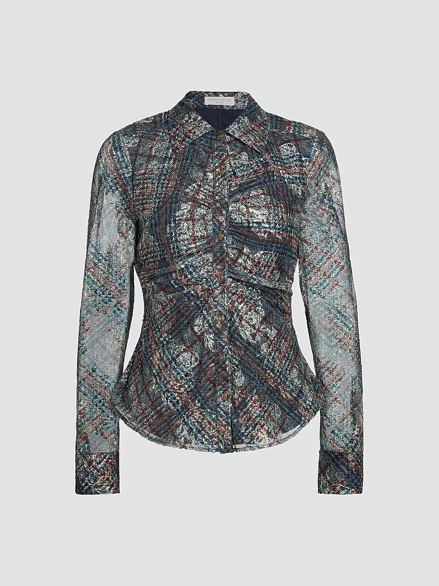 Plaid Hamilton Gathered Button-Front Shirt by Ramy Brook
