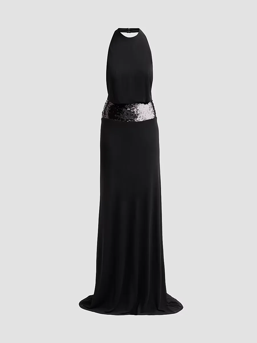Theresa Sequined Halter Gown by Ramy Brook