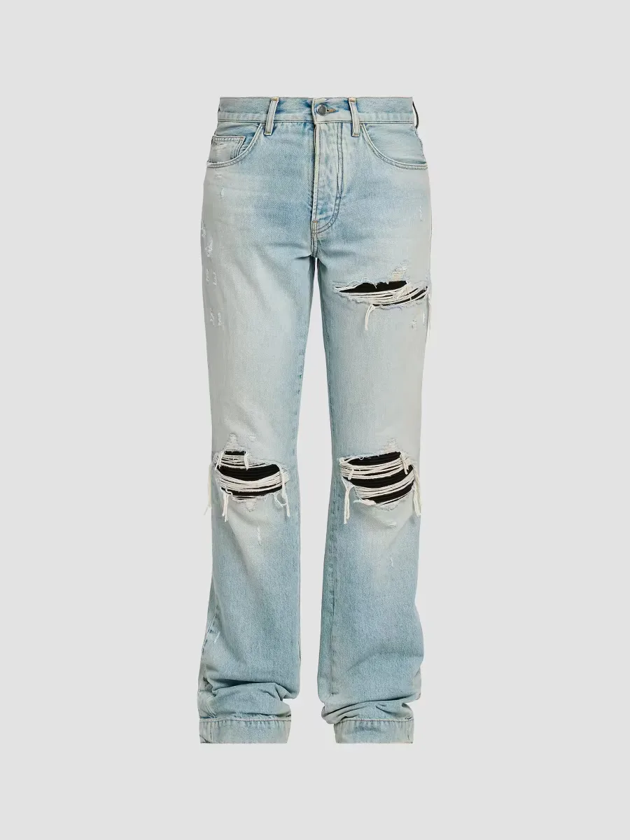 Mx1 Distressed Denim Mid-Rise Straight-Leg Jeans by AMIRI
