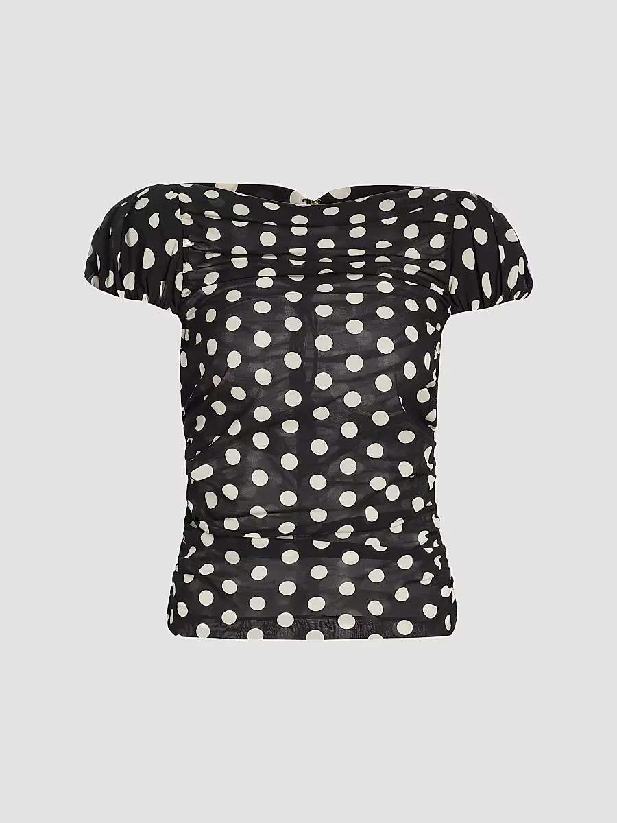 Melissa Polka Dot Stretch-Silk Top by Cara Cara