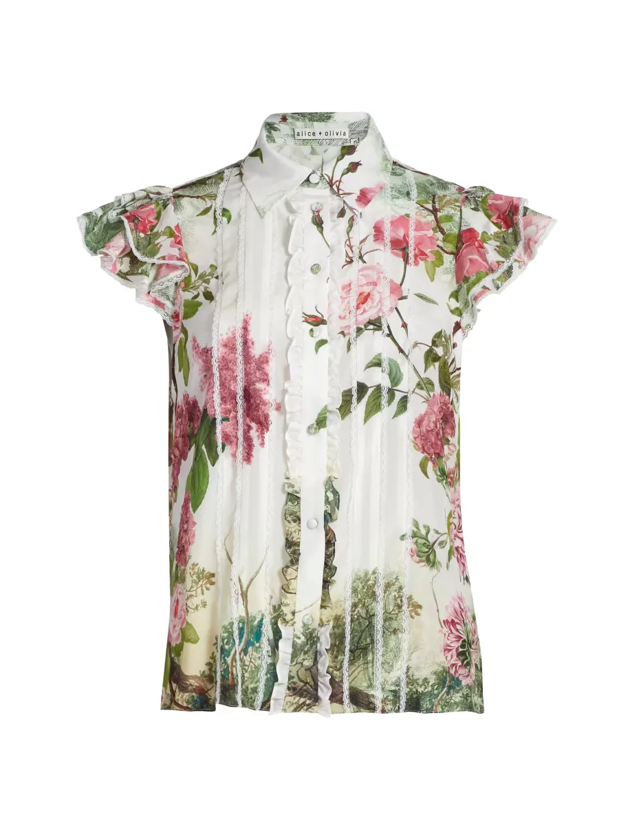 Minda Floral Silk & Lace Blouse by Alice + Olivia