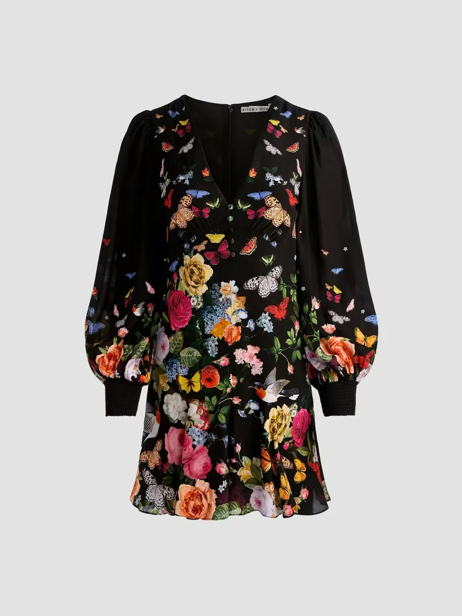Irene Floral Butterfly Empire Waist Minidress