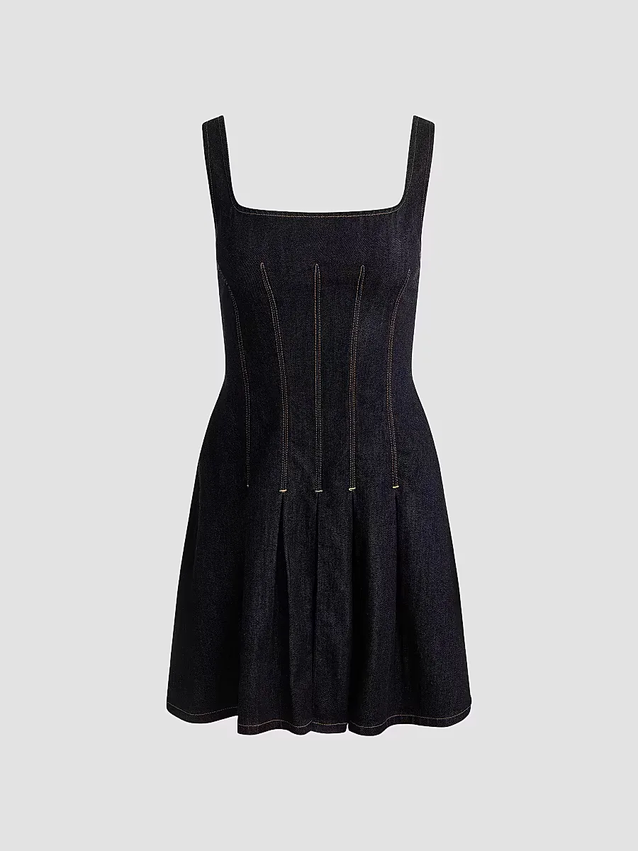 Hollis Square Neck Denim A-Line Minidress