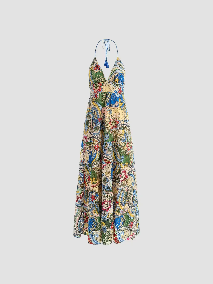 Karolina Floral Eyelet Halterneck Maxi Dress by Alice + Olivia
