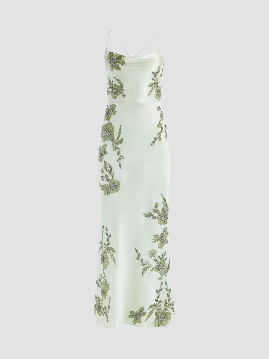 Montana Floral-Embellished Cowlneck Maxi Dress