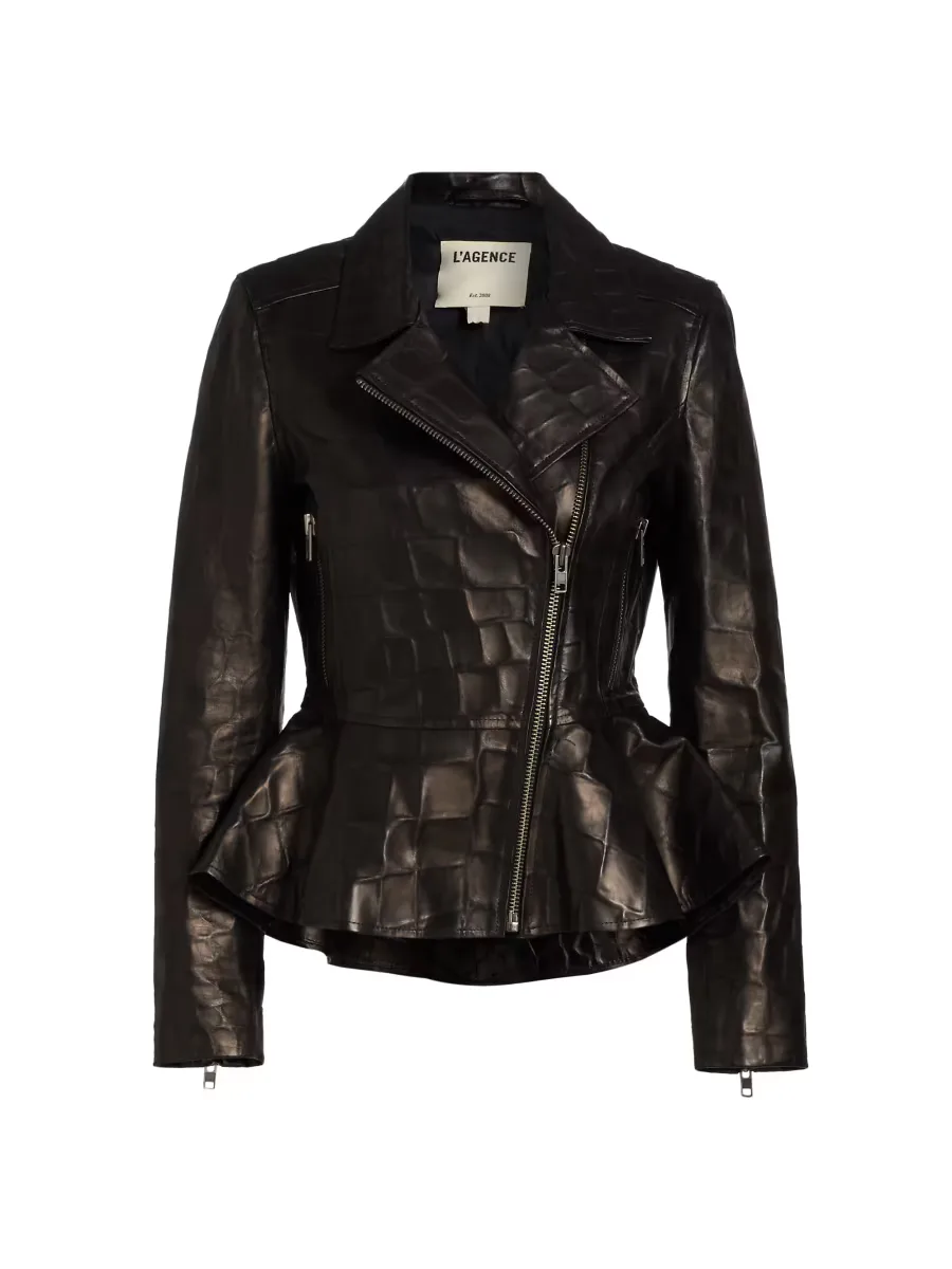 Lyric Peplum Leather Biker Jacket by L'AGENCE