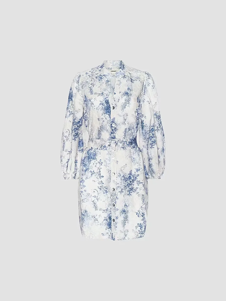 Kiersten Botanical-Print Belted Linen-Blend Minidress
