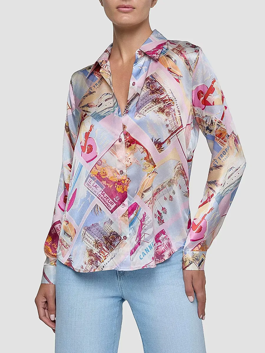Tyler Postcard-Print Silk Blouse by L'AGENCE