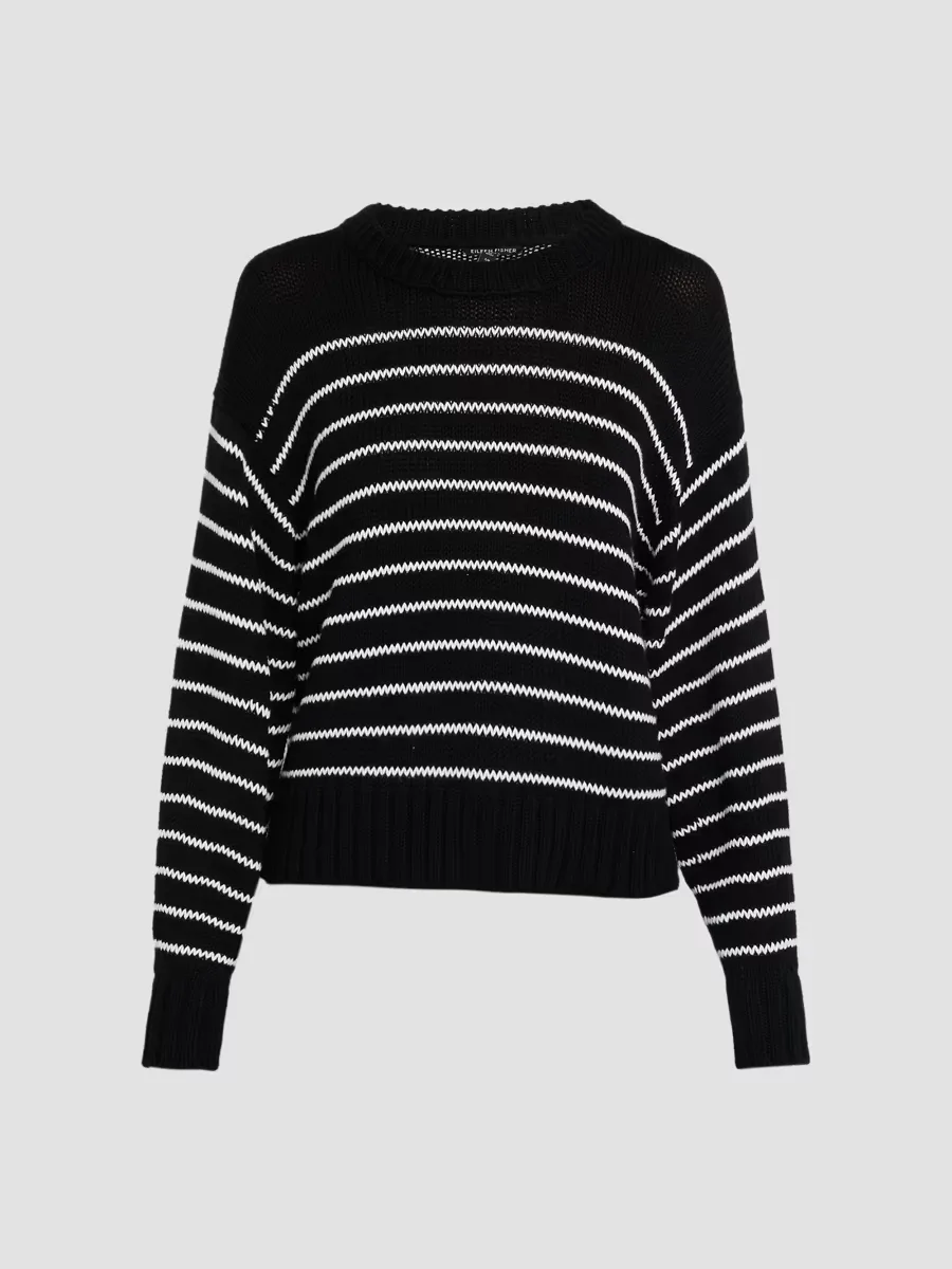 Striped Cotton Crewneck Sweater by Eileen Fisher