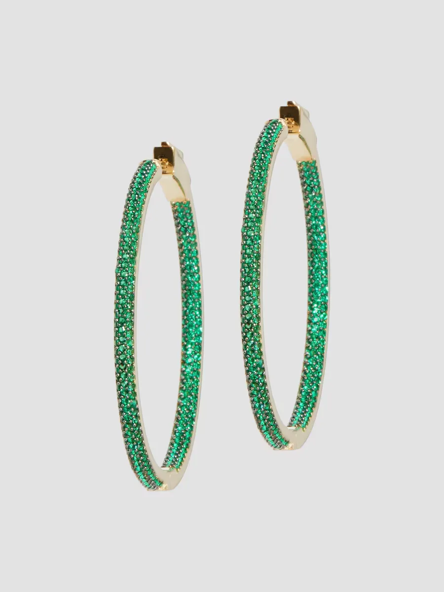 Classic Hoops Slim Tire 14K Gold Vermeil & Crystal Earrings by Nickho Rey
