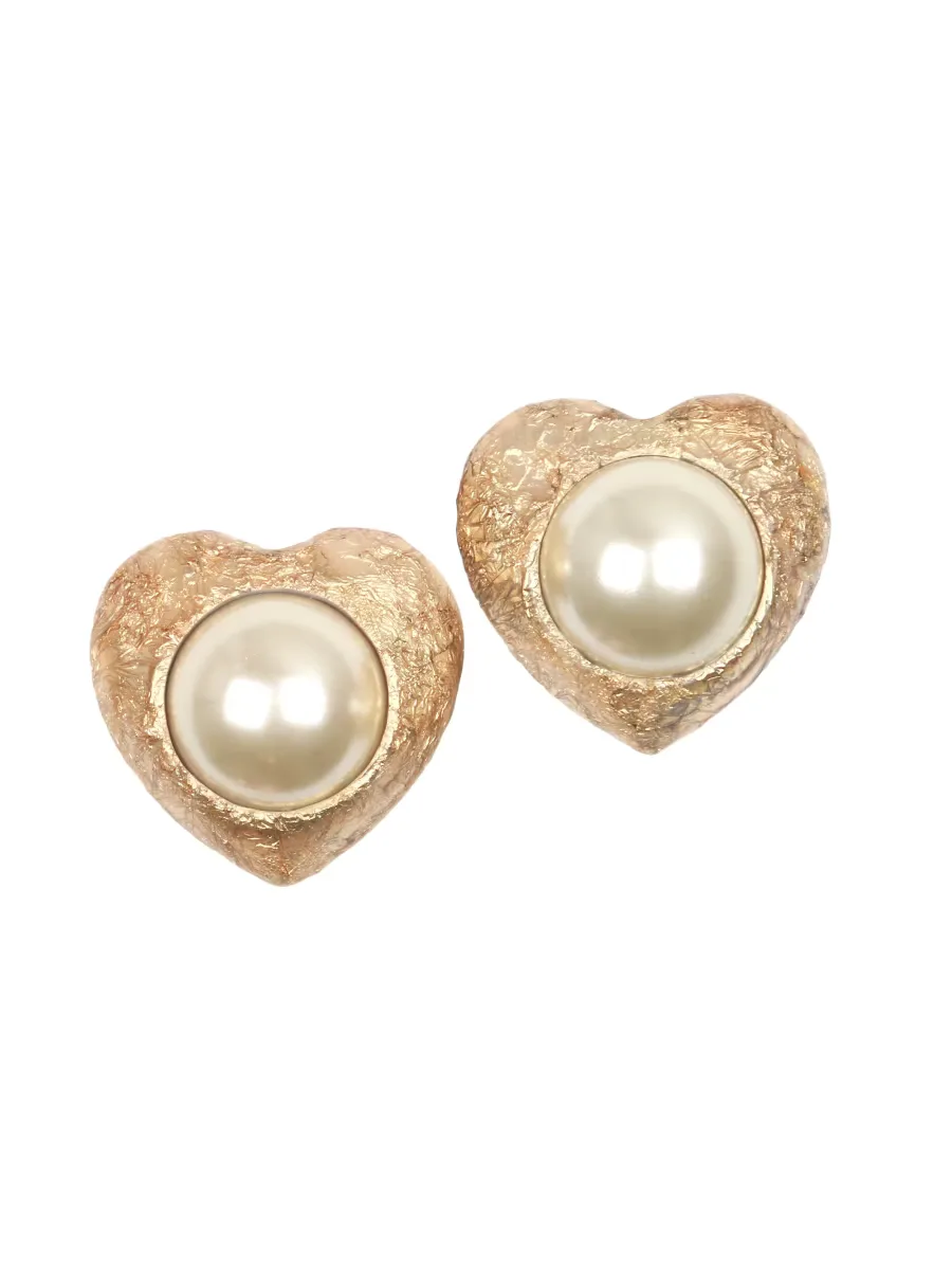 Aya Mixed-Media Heart Clip-On Stud Earrings