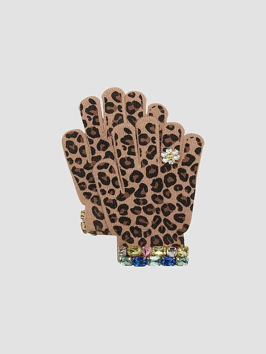 Leopard-Print Embellished Gloves by Super Smalls