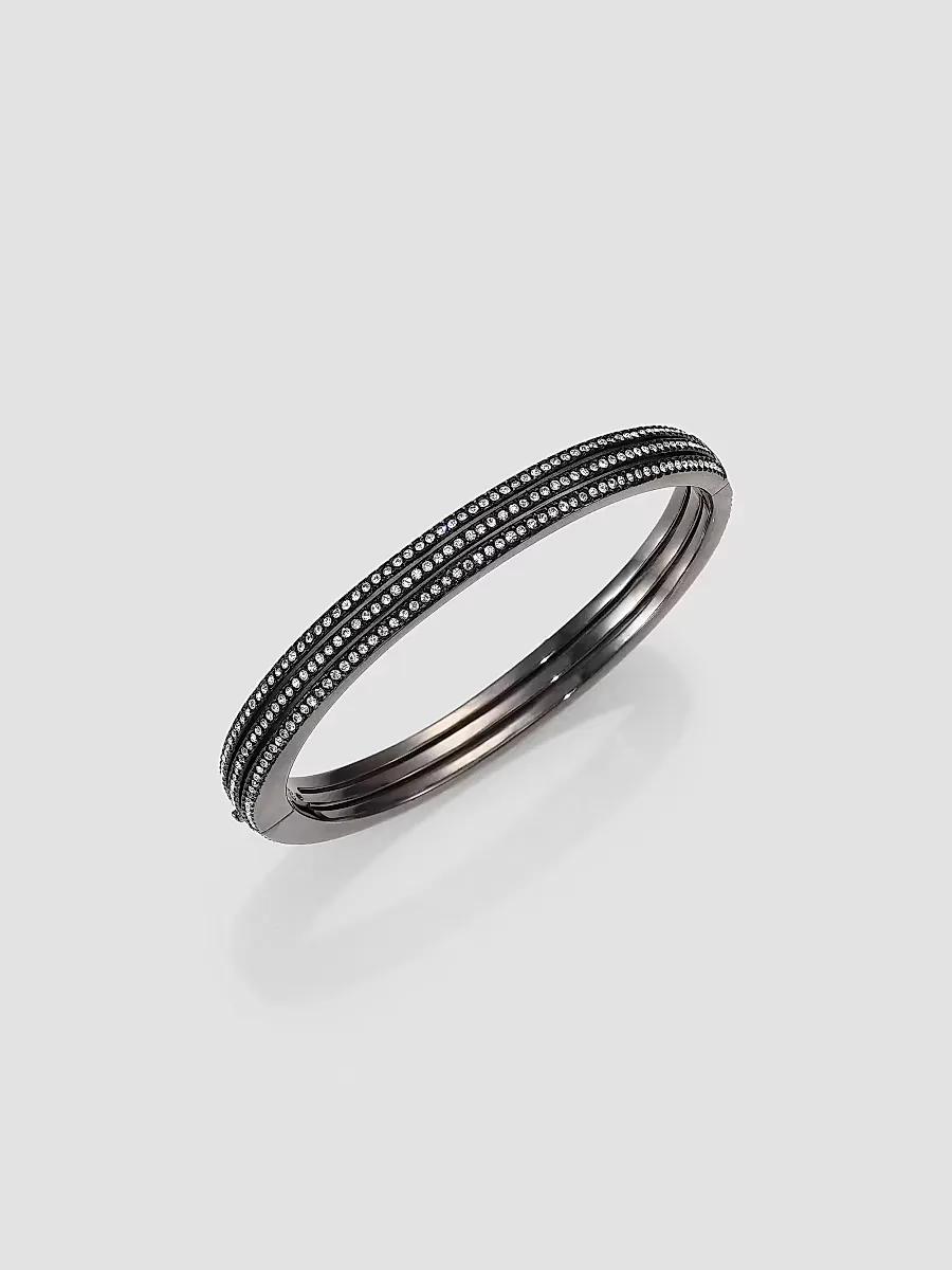 Pave Crystal Three-Row Bangle Bracelet - Metal by Adriana Orsini