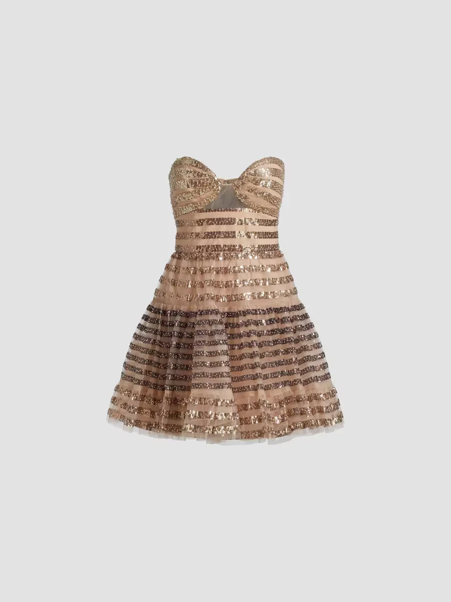 Sequined Striped Strapless Mini-Dress by BCBGMAXAZRIA