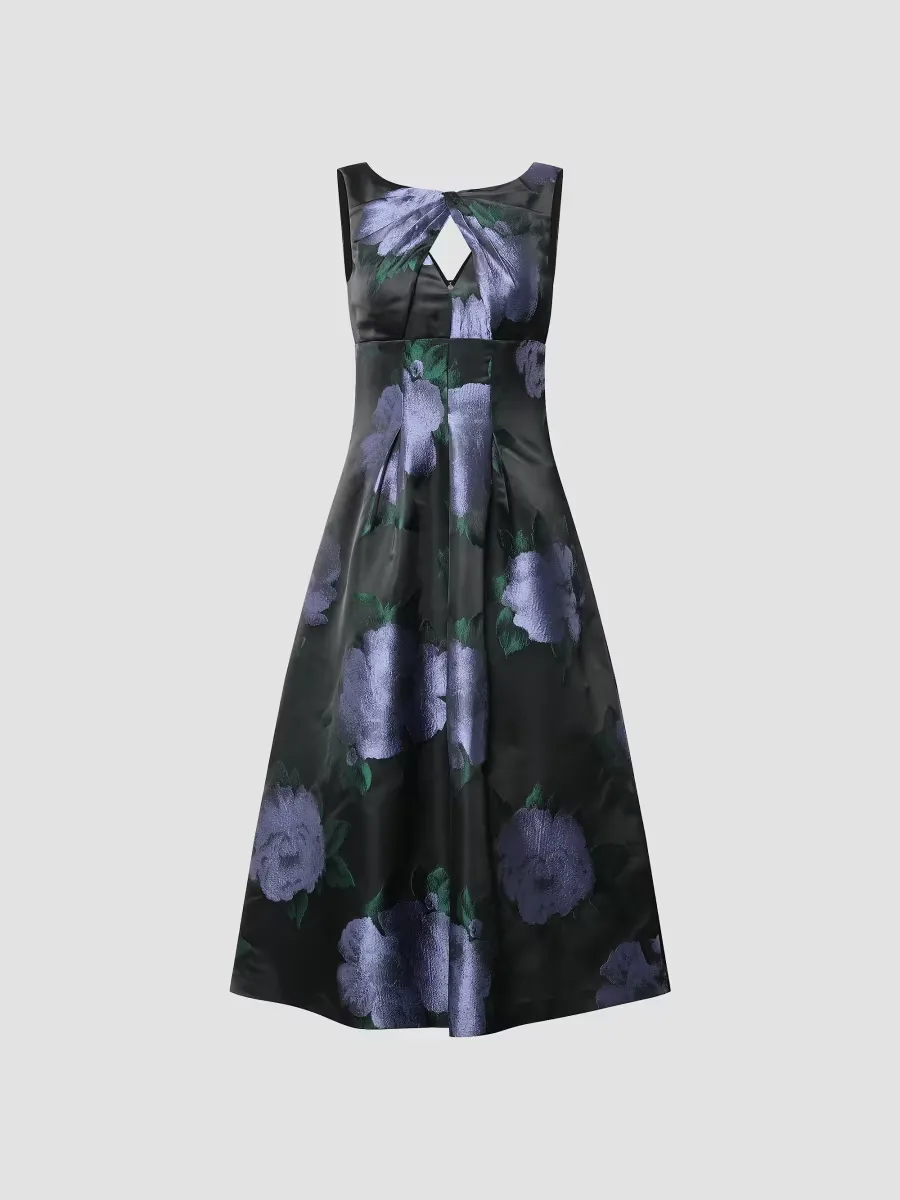 Mia Floral Jacquard Tea-Length Cocktail Dress