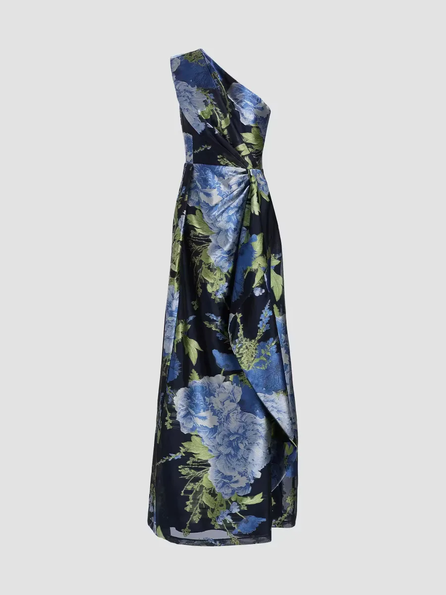 Daisy Floral Jacquard One-Shoulder Gown