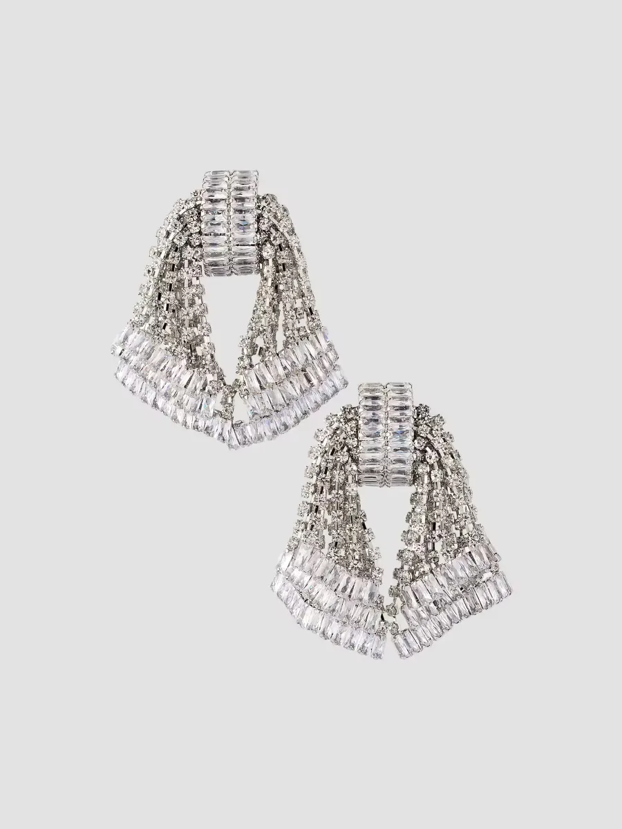 Rhodium-Plated & Glass Crystal Scarf Drop Earrings