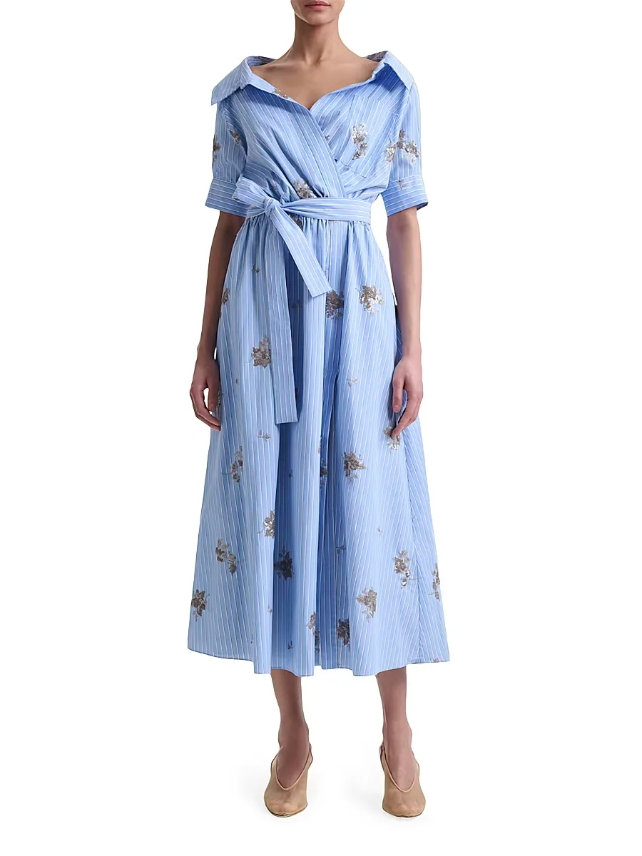 Lydia Embellished Floral Striped Shirtdress by Altuzarra