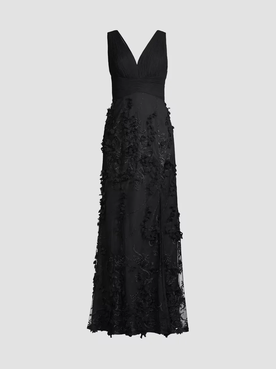 Flower Appliqué Mermaid Gown by Aidan Mattox
