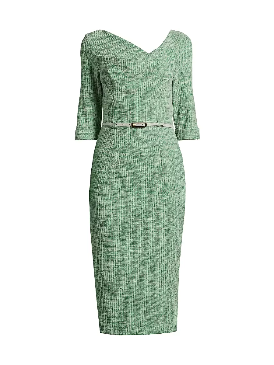 Jackie Knit Three-Quarter-Length Sleeve Belted Midi-Dress by Black Halo
