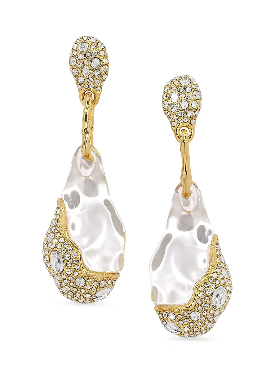 Liquid 14K-Gold-Plated, Lucite & Crystal Drop Earrings