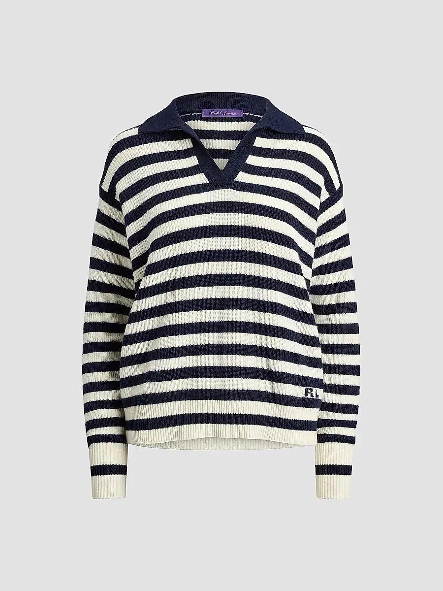 Rib-Knit Striped Cashmere Sweater by Ralph Lauren