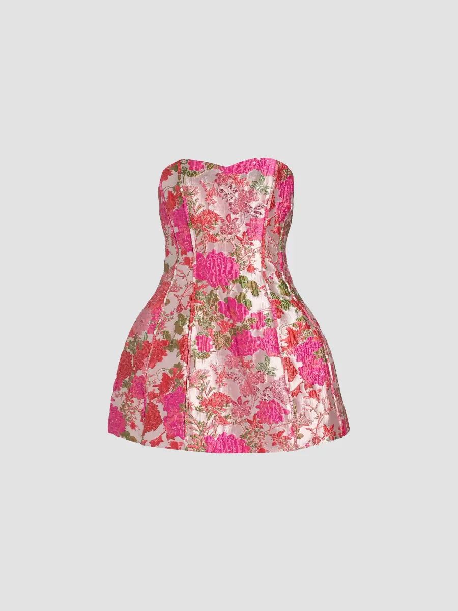 Floralie Strapless Jacquard Tulip Minidress