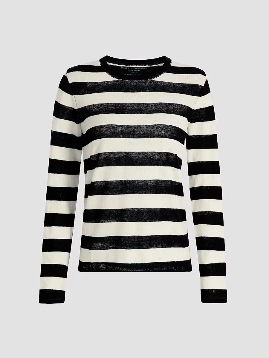 Stripe Cashmere Long-Sleeve T-Shirt by Majestic