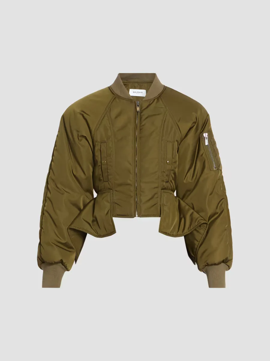Fitted Nylon Flight Bomber Jacket by Balmain