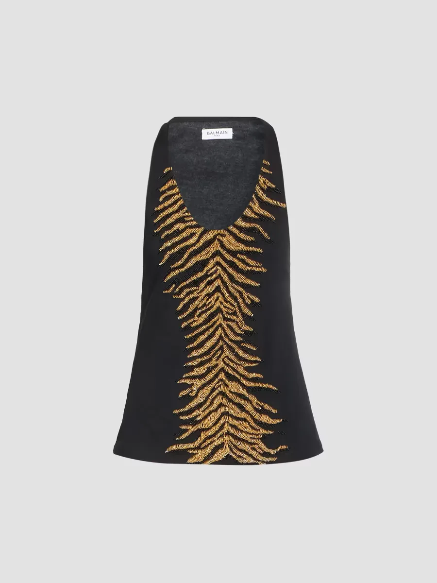 Tiger-Embroidered Cotton Tank by Balmain