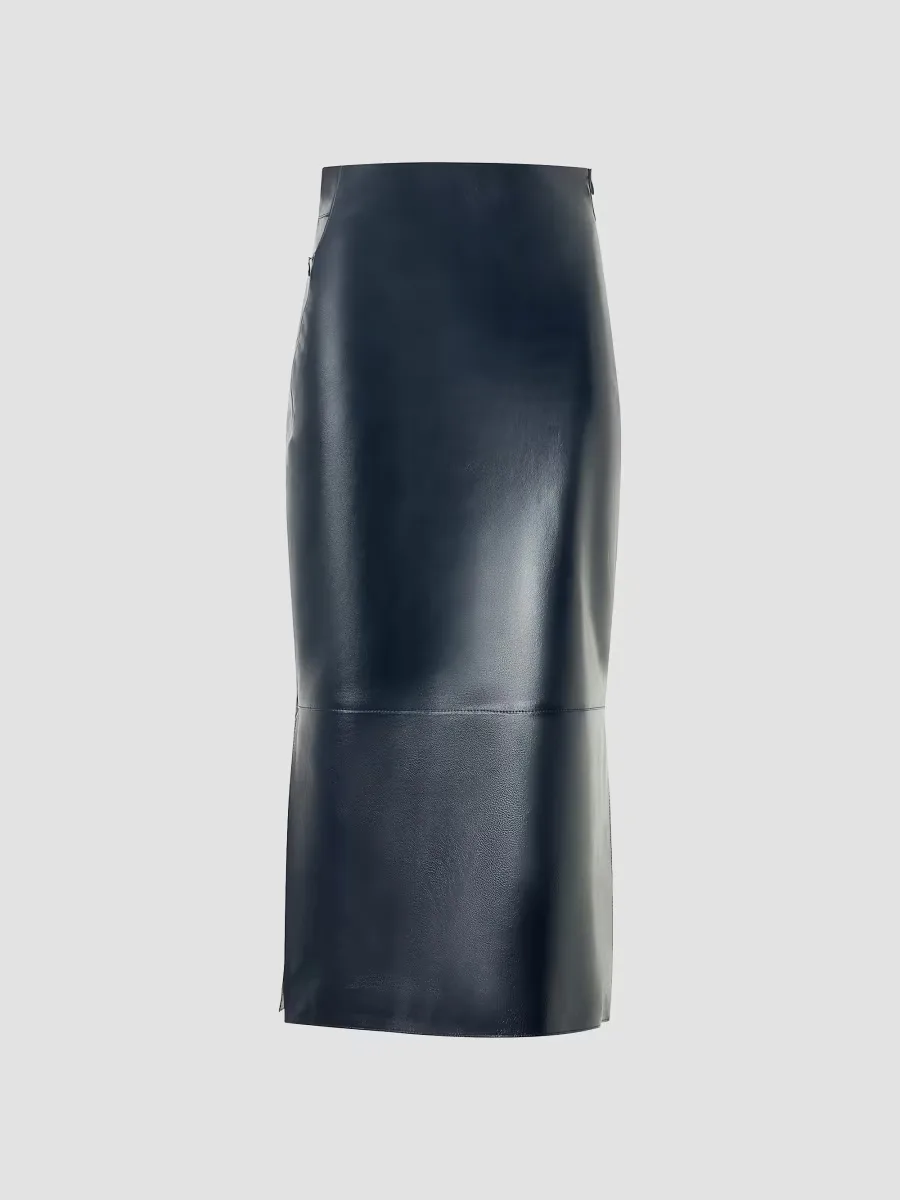 Lacquered Nappa Leather Pencil Skirt