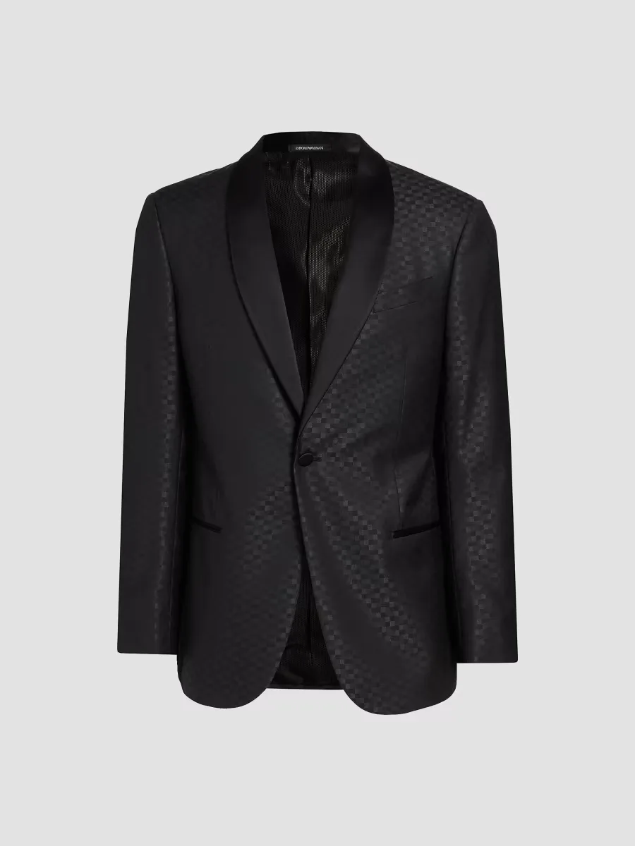 Emporio Armani Tonal Check Virgin Wool-Silk Dinner Jacket by Armani