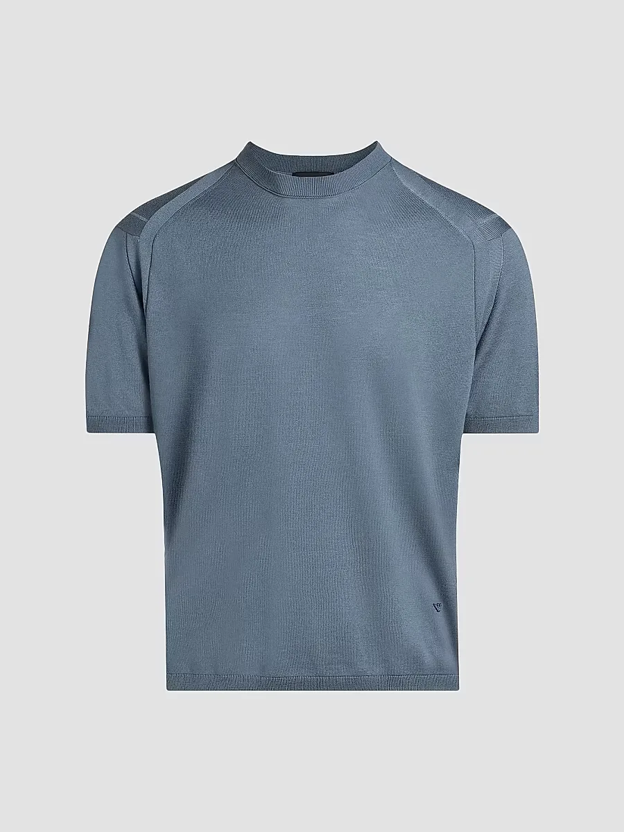 Emporio Armani Wool-Silk Short-Sleeve Crewneck Sweater by Armani