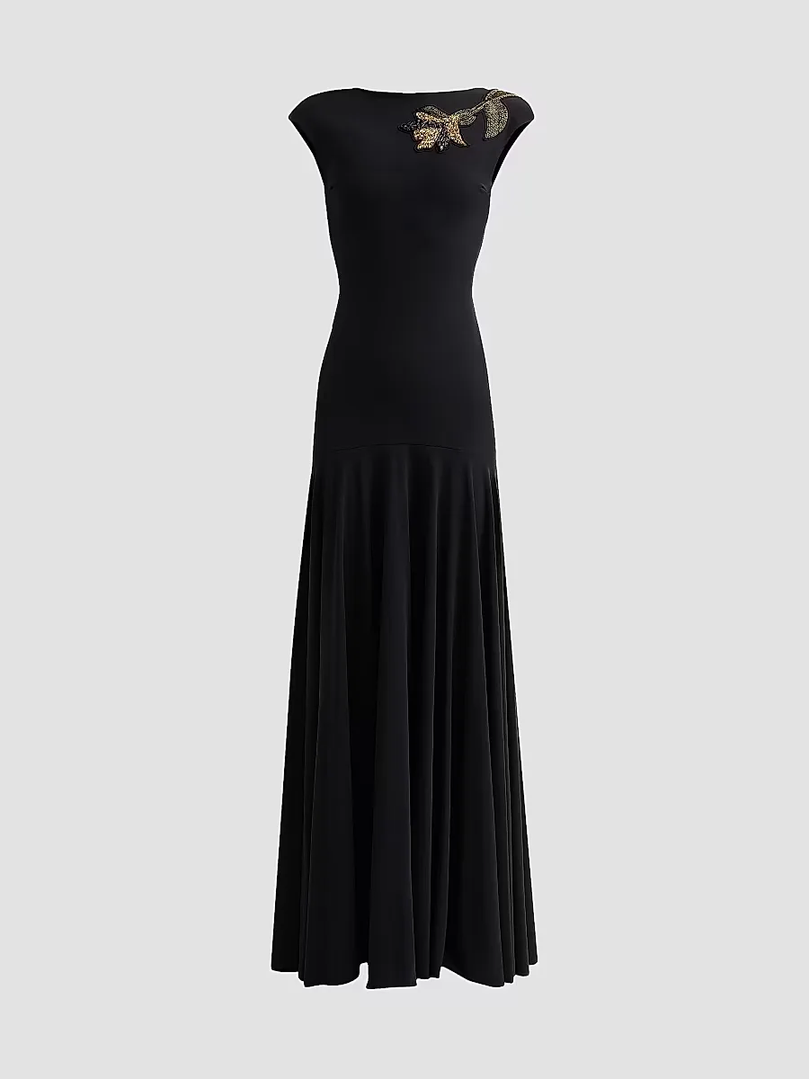 Isolda Beaded 3D Flower Appliqué Drop-Waist Maxi Dress by Chiara Boni La Petite Robe