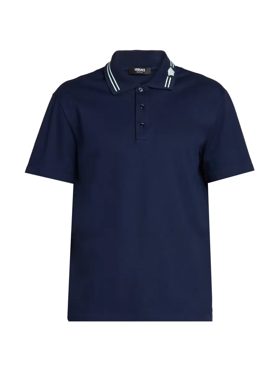 Versace Medusa Embroidered Pique Polo Shirt by Versace