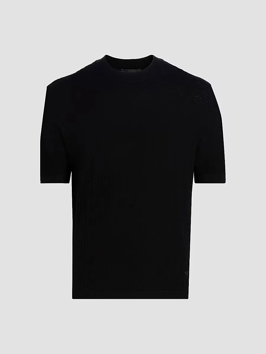 Emporio Armani Tonal Honeycomb Wool Crewneck Sweater by Armani