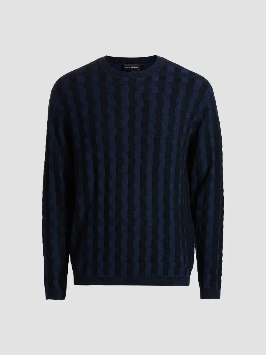 Emporio Armani Lattice Wool-Blend Crewneck Sweater by Armani