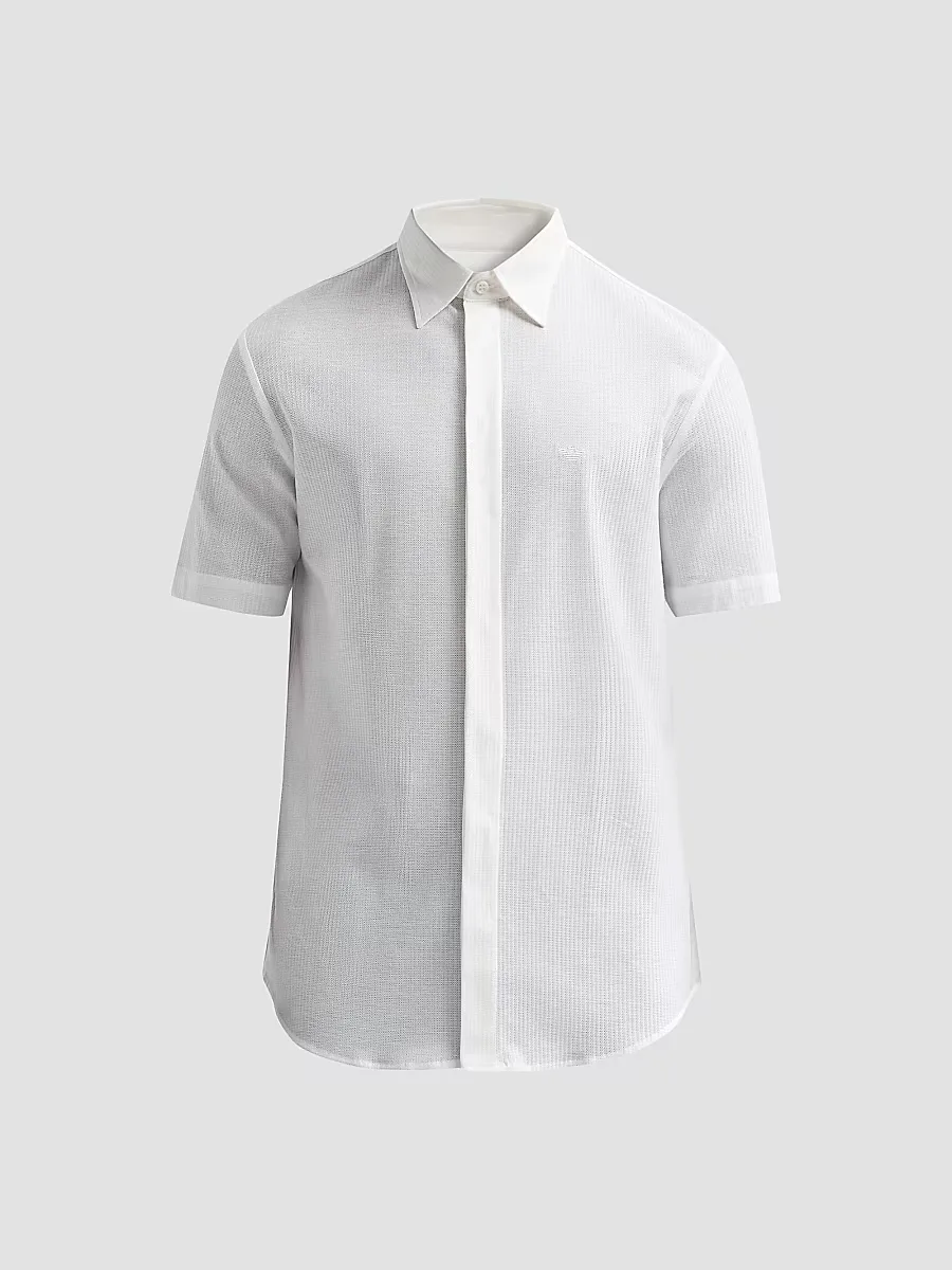 Emporio Armani Tonal Textured Cotton Short-Sleeve Shirt by Armani