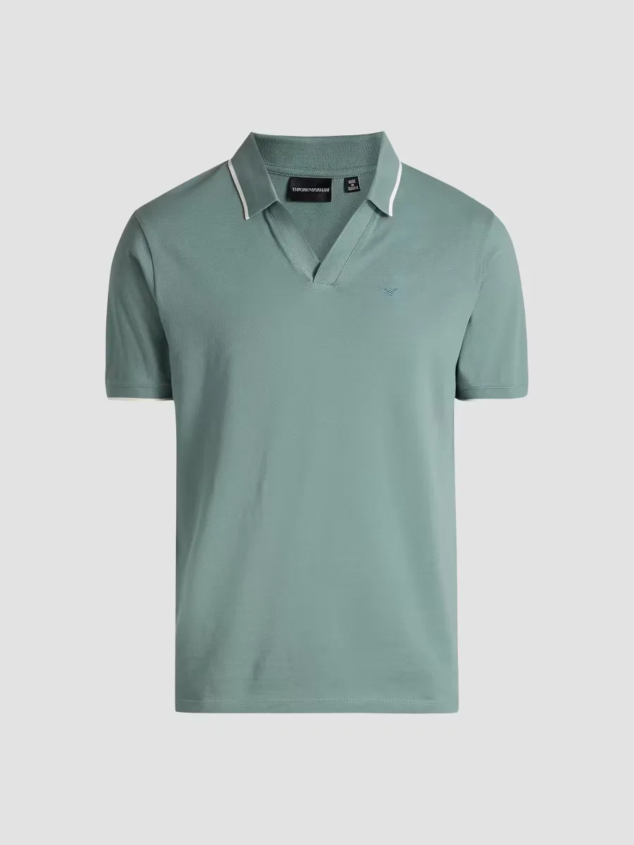Emporio Armani Tipped Cotton Johnny Collar Polo Shirt by Armani