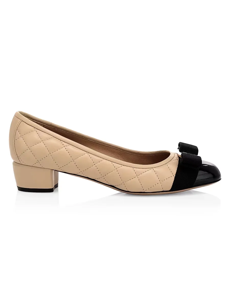 Vara Quilted Leather Pumps by Ferragamo